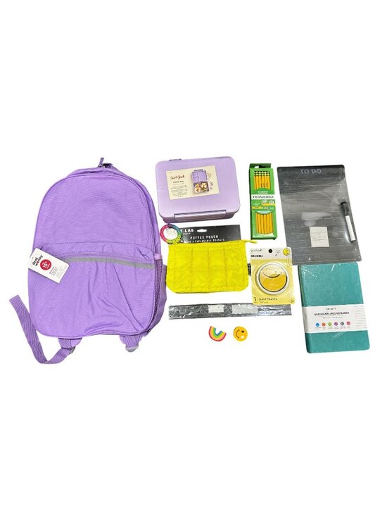 Cat & Jack, Style Lab, Ticonderoga, Offigift Other - 9 pcs. Back-To-School Supplies Set - Purple Backpack, Cat Jack Bento Box, Notebo